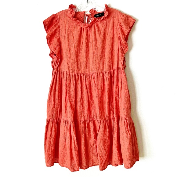 EN SAISON EYELET FLUTTER SLEEVE WASHED COTTON ORANGE BABYDOLL RUFFLED MI… - Picture 13 of 16